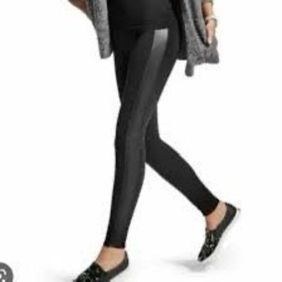 ATHLETA Women’s Black with Faux Leather Side Stripe Tux Metro Legging Size Small - Picture 1 of 7